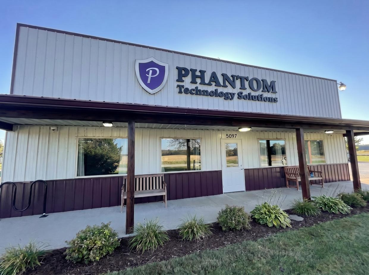 Exterior photo of the Phantom Technology Solutions headquarters at 5097 N 600 E, Rolling Prairie, Indiana.